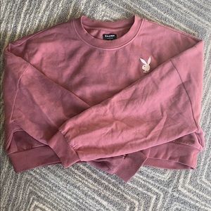 Pink tie-dye play boy cropped crew neck